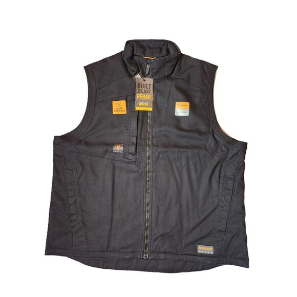 Ariat Men’s XXL Rebar Vest – Black, Insulated, Washed Duracanvas - Picture 1 of 10